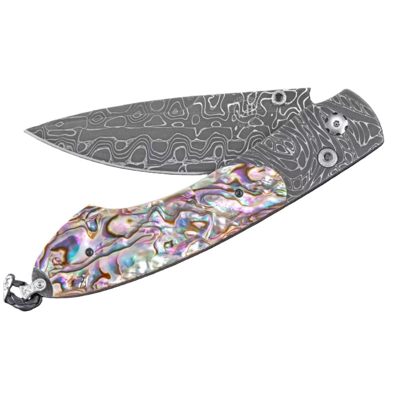 William Henry Limited Edition Sea Treasure Folding Knife With Hand-Forged Damascus and Abalone Shell
